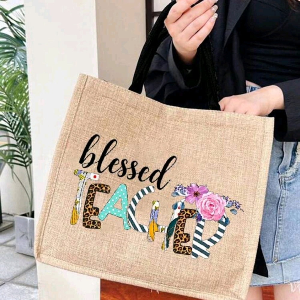 'Blessed Teacher' Linen Tote bag✨️ - Picture 2 of 8